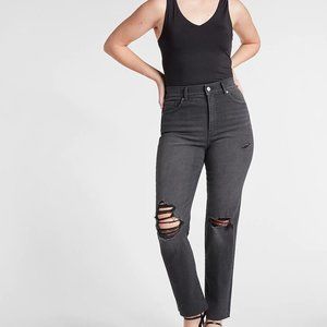 Super High Waisted Black Ripped Modern Straight Jeans